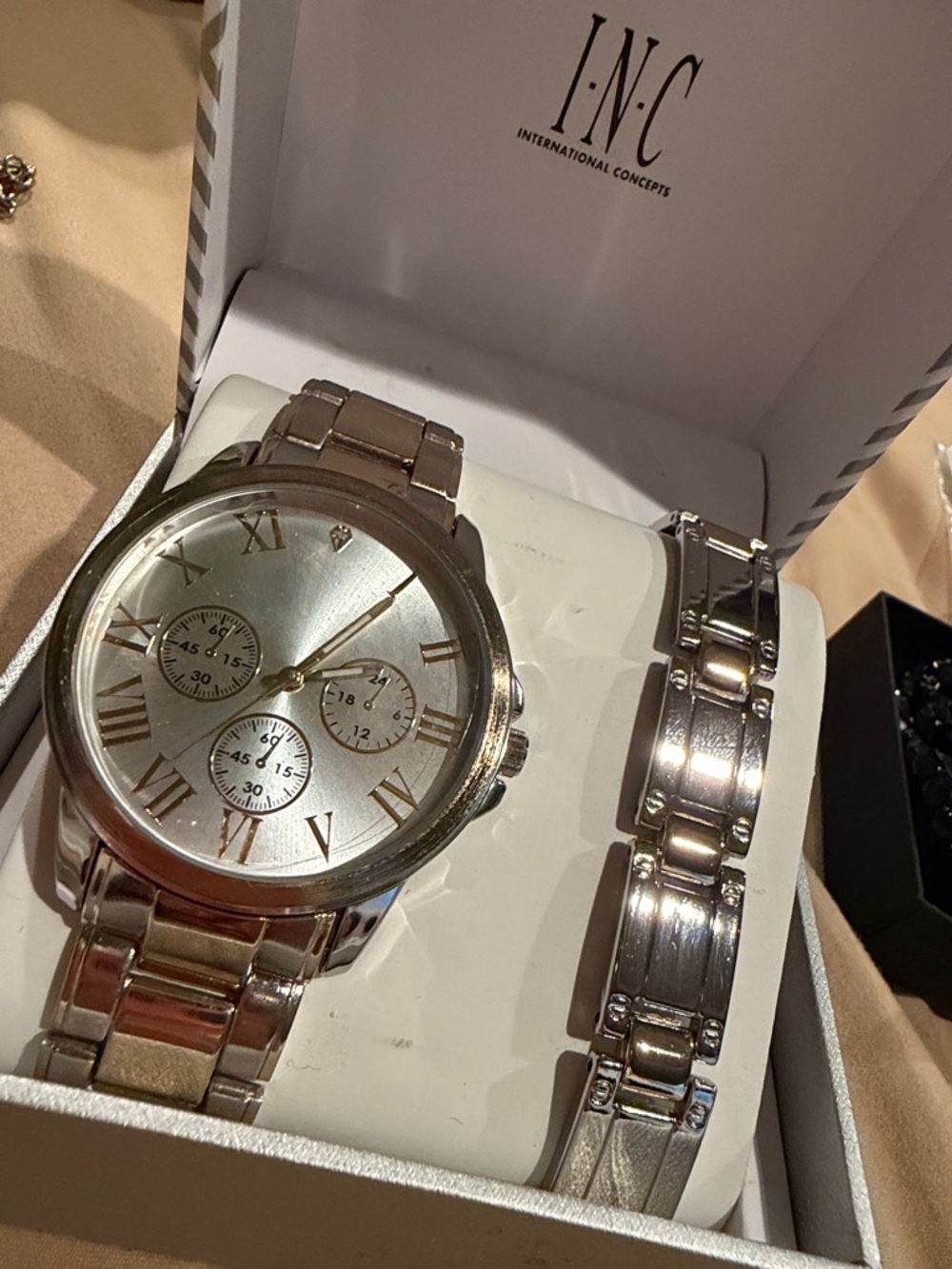 INC International Concepts Men's Silver Tone Chronograph Watch Set$60 NIB